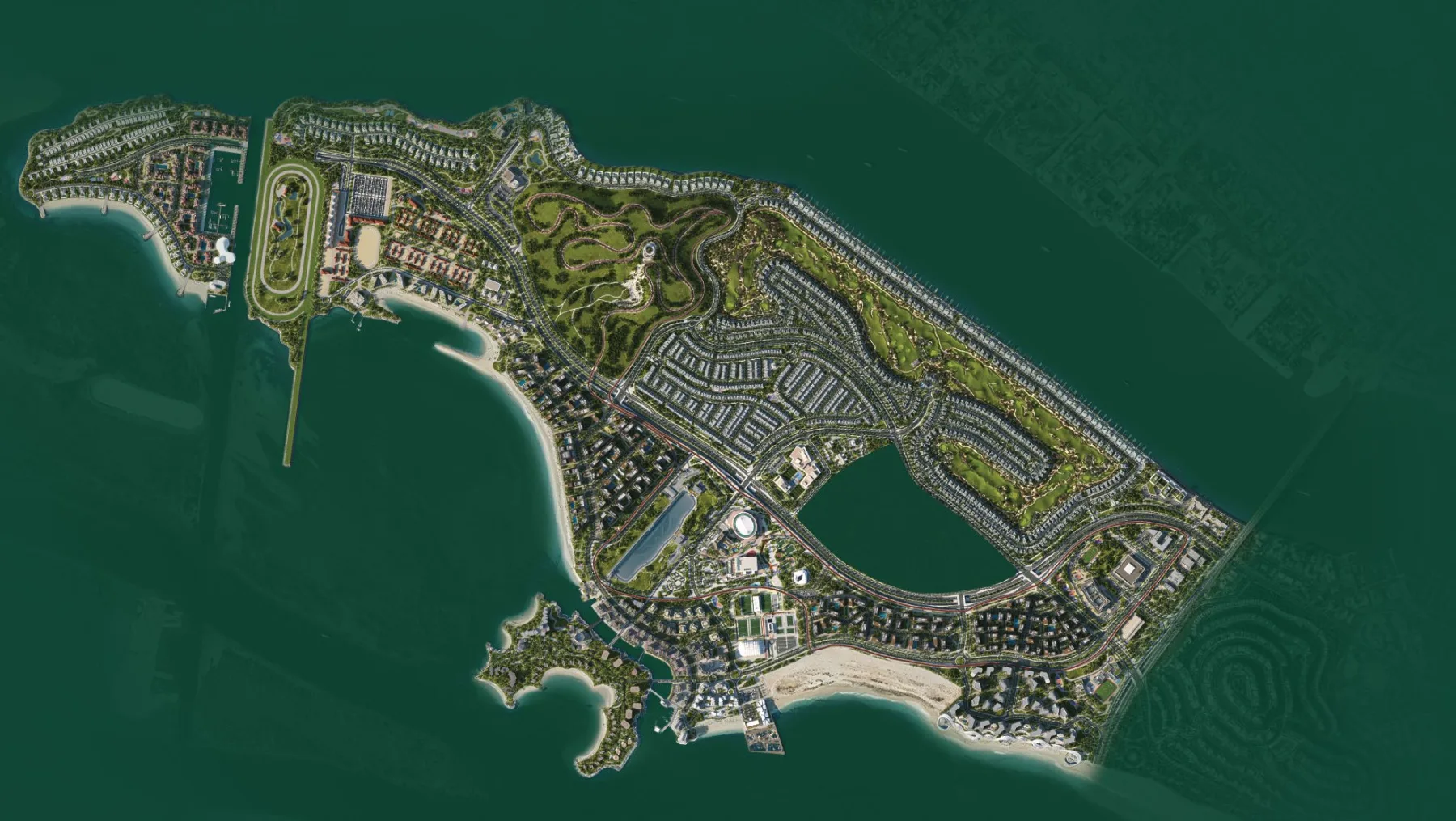 Aerial masterplan of Hudayriyat Golf Estates, official Modon render